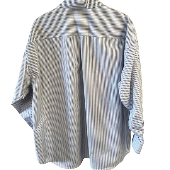 Axcess Striped Men’s Shirt: Button-Down, White Blue Brown Pinstripe 17-1/2 32-33 - Picture 2 of 9